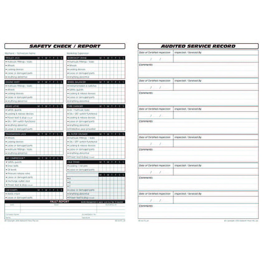 Automotive Workshop Tools & Equipment Safety Check and Maintenance Logbook - Image 3