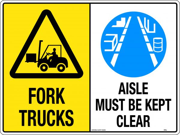Caution Sign 'Multi Sign, Fork Trucks/Aisle Must Be Kept Clear'