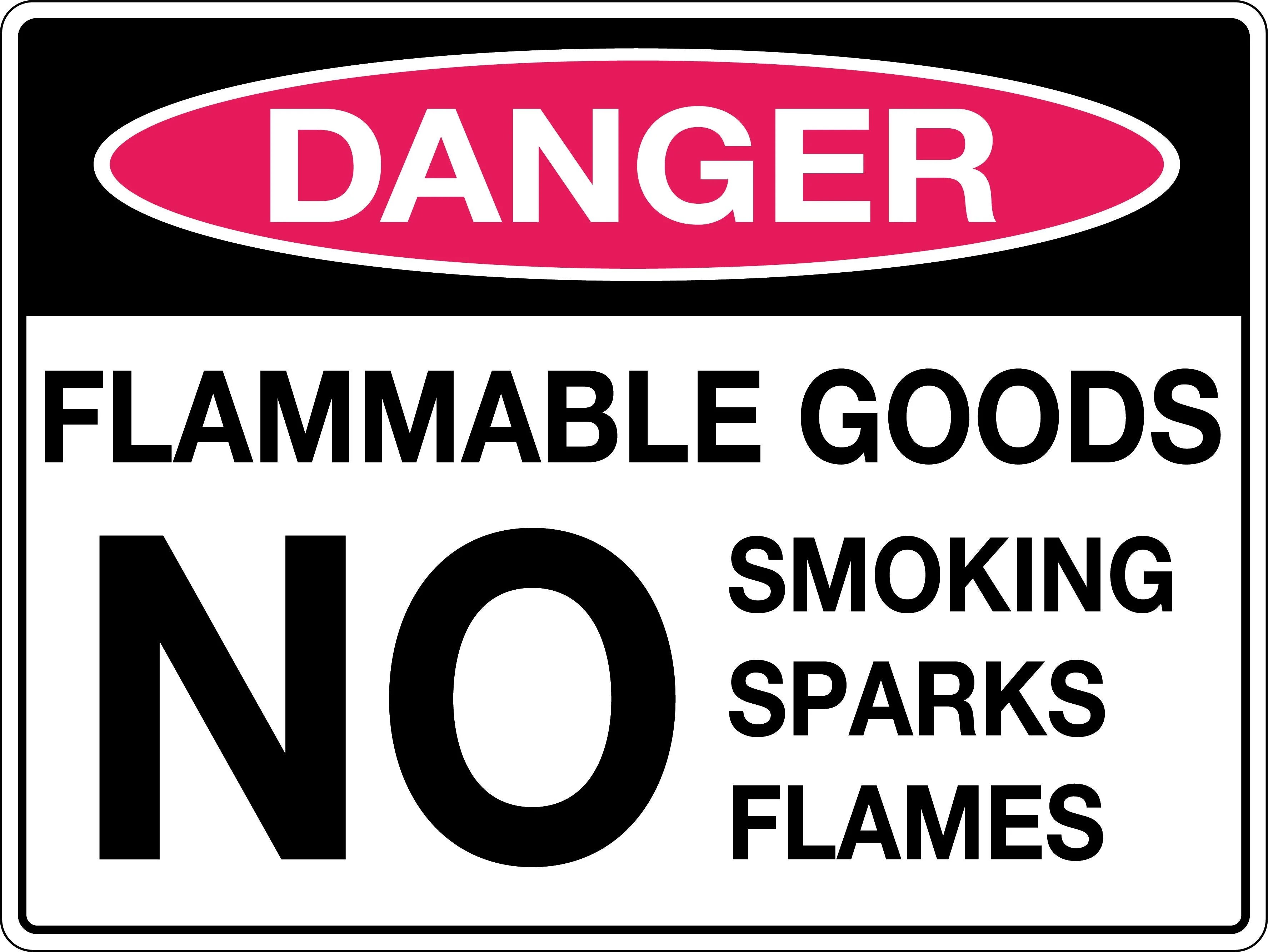 Danger Sign 'Flammable Goods No Smoking Sparks Flames'