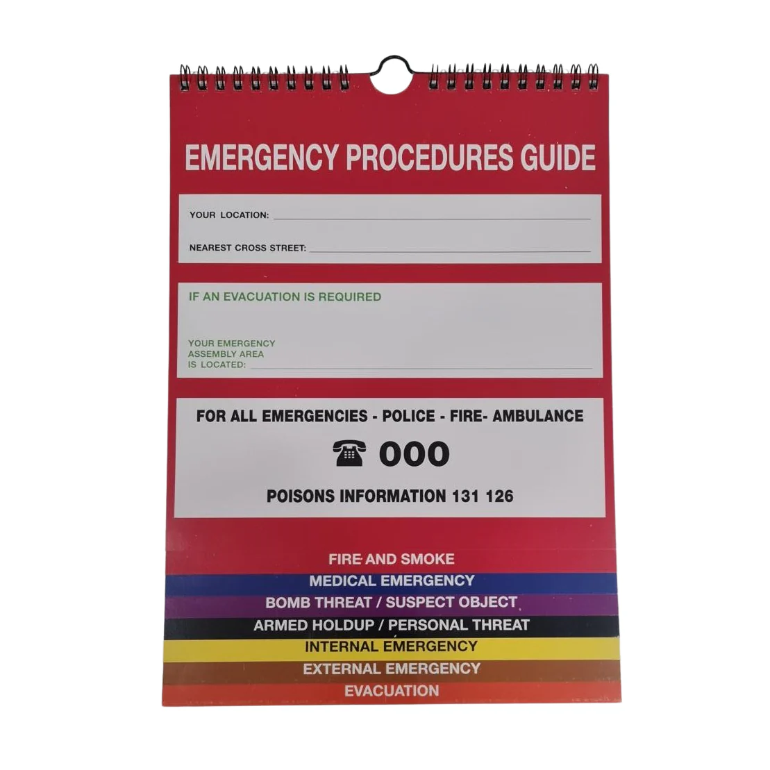 Emergency Procedure Flip Chart with wall hanger - A4