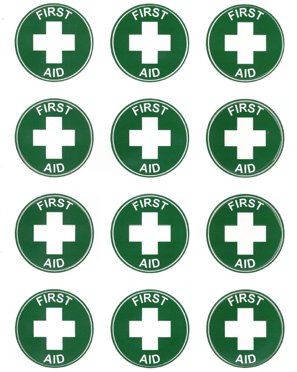First Aid, Hard Hat Labels, Sheet of 12