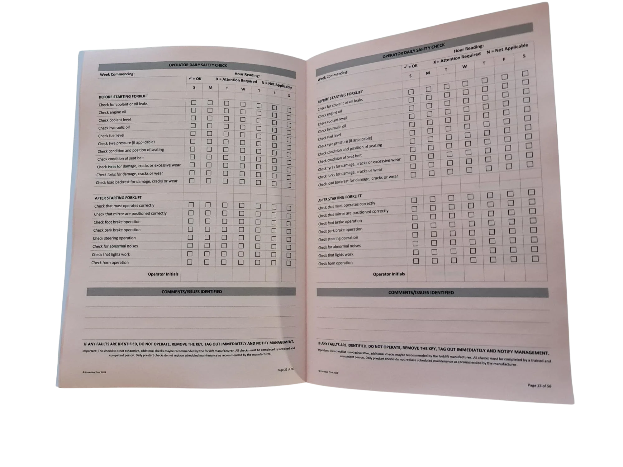 Forklift Pre Start Maintenance Checklist Logbook - Image 3