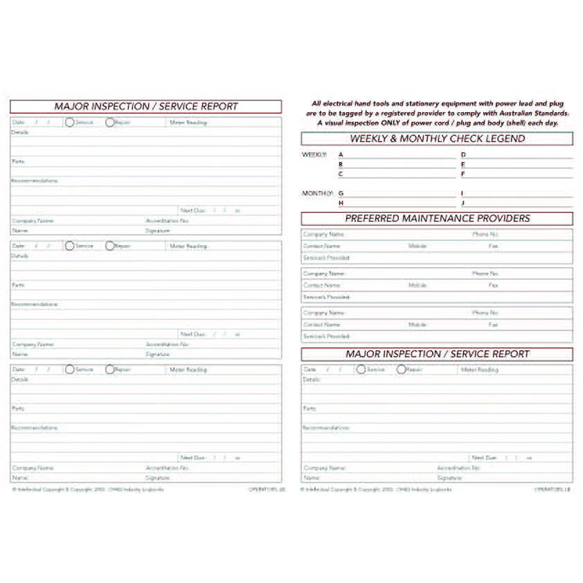 General Operators Safety Pre Start Checklist and Maintenance Logbook - Image 2