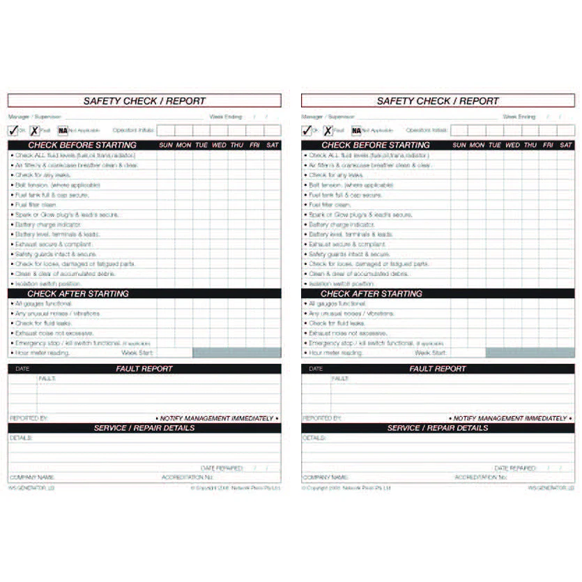 Generator Safety Pre Start Checklist and Maintenance Logbook - Image 3