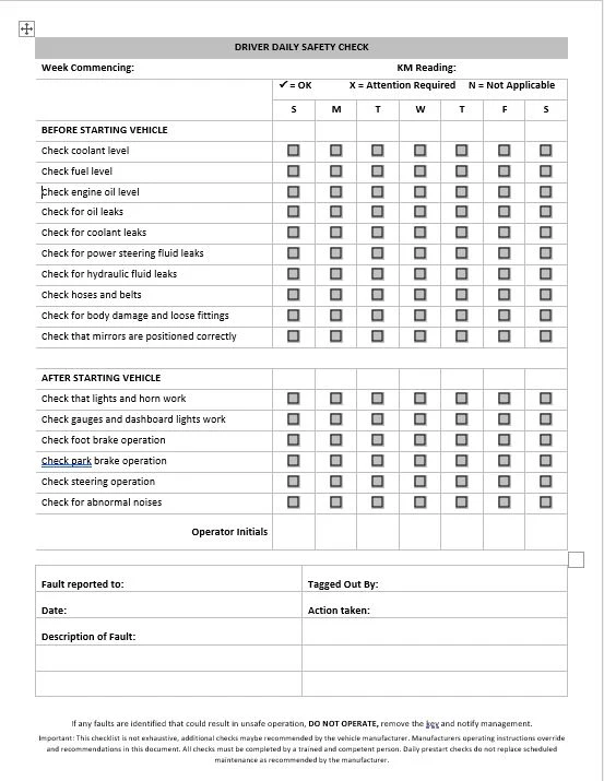 Light Vehicle Safety Pre Start Checklist and Maintenance Logbook - Image 2