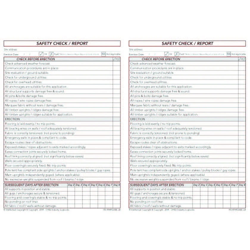 Marquee Pre Start Safety Checklist & Maintenance Logbook - Image 3
