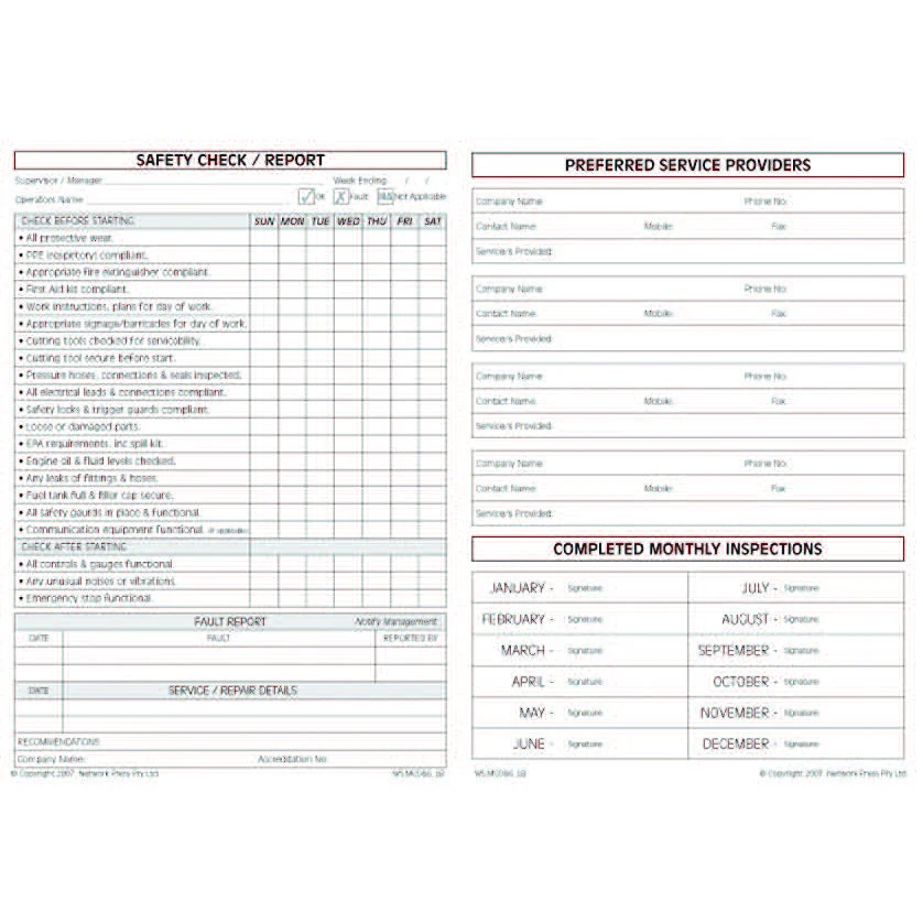 Masonry Cutting, Drilling & Grinding Safety Check & Maintenance Logbook - Image 2