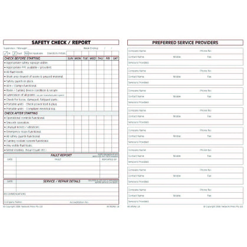 Metal Cut Off Saw Pre Start Safety Check & Maintenance Book - Image 2