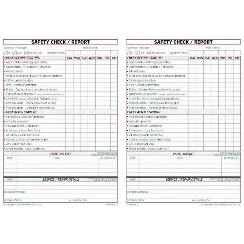 Metal Cut Off Saw Pre Start Safety Check & Maintenance Book - Image 3