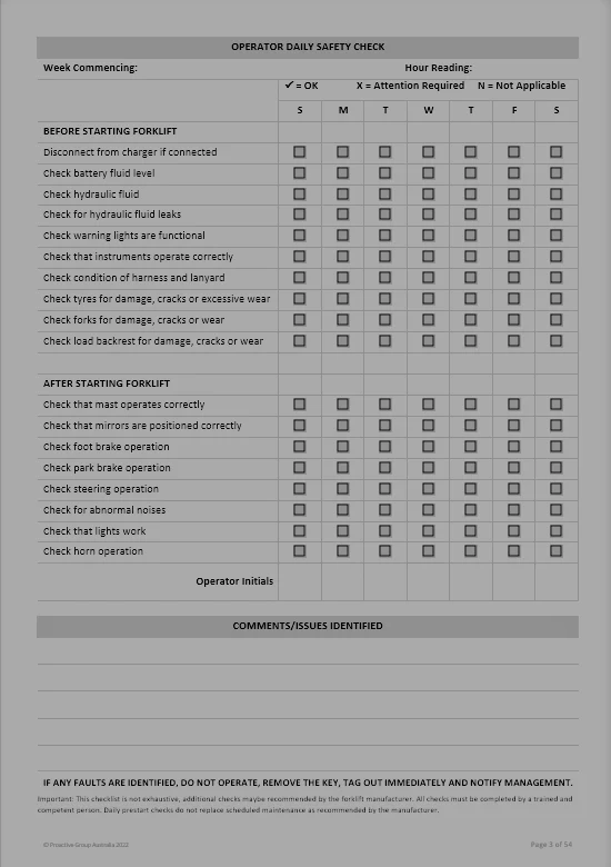 Order Picker Forklift Pre Start Safety and Maintenance Checklist Logbook - Image 2