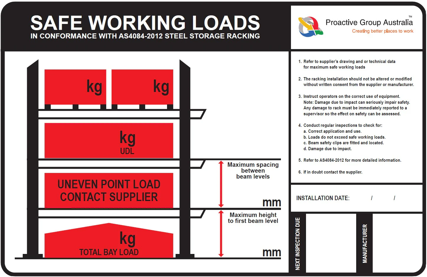 Safe Work Load Signs
