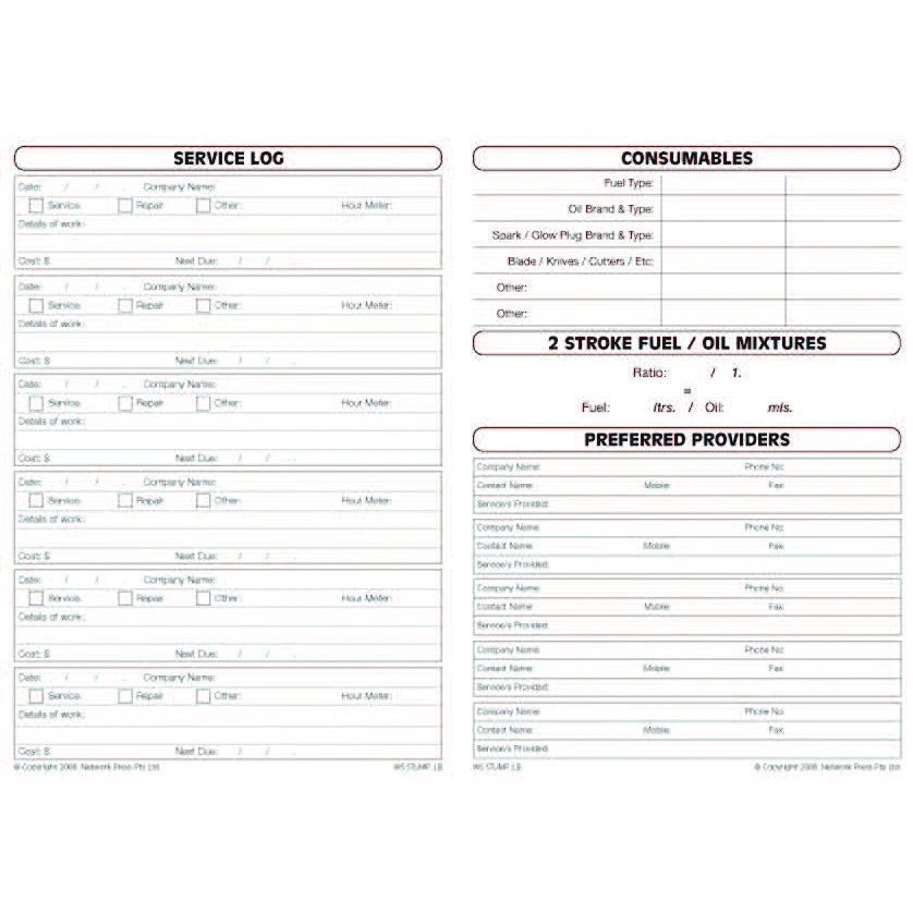 Stump Grinders Safety Pre Start Checklist and Maintenance Logbook - Image 3