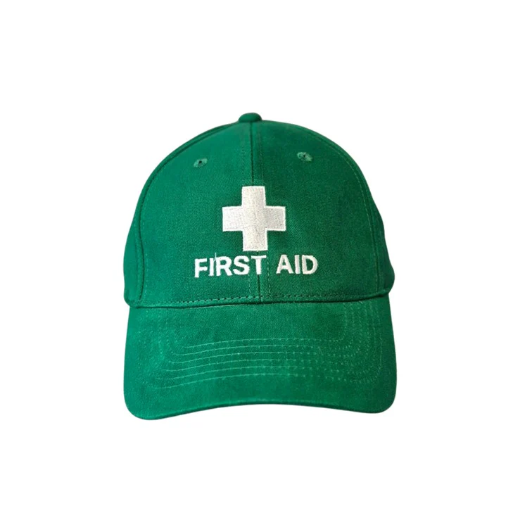 Warden Cap - Green First Aid Officer with Cross and Text - Image 2