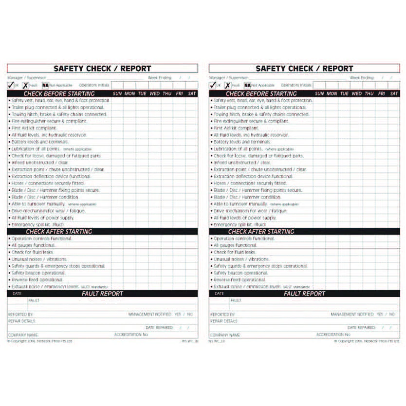 Wood Chipper Pre Start Safety and Maintenance Check Logbook - Image 3